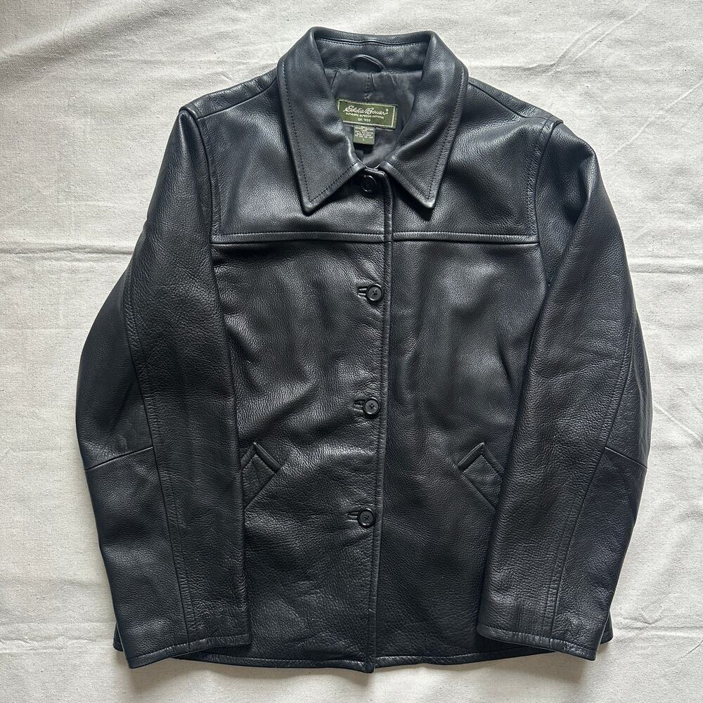 Eddie Bauer Leather Jacket Black Womens Large Excellent Condition